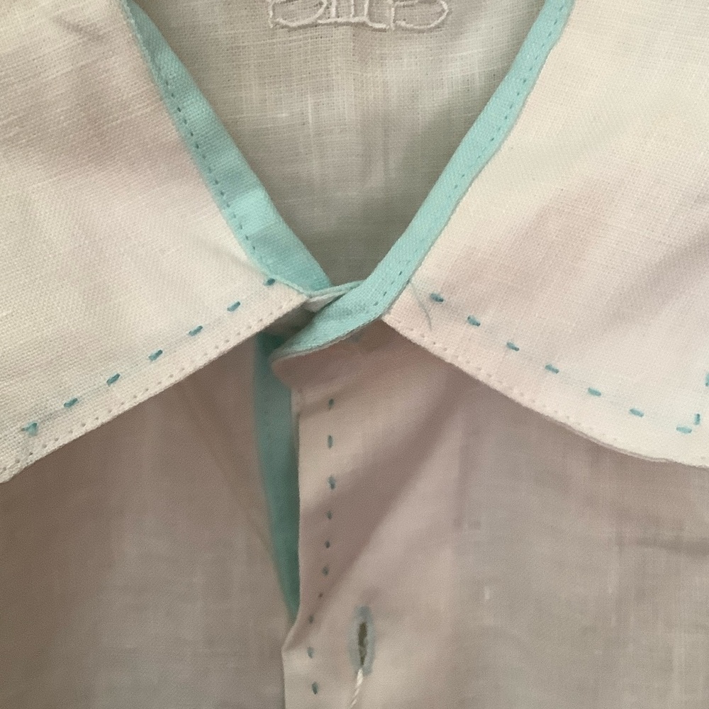 Bohio White and aqua Casual linen Shirt. Guayabera style xl nwt - Picture 5 of 11